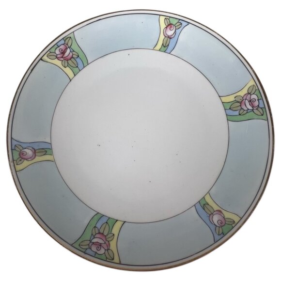 Set Of 2 Hand Painted Nippon Porcelain Plates With Art Deco Floral Designs VTG - Picture 2 of 8